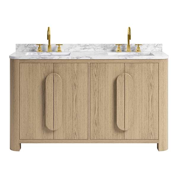 Harper Medium Ash 60" Double Vanity with Carrara Marble Top by TileBar Studio Vanities, View 2, open zoomed image