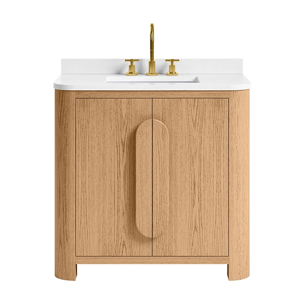 Harper Medium Ash 36" Single Vanity with White Quartz Top by TileBar Studio Vanities, View 2, open zoomed image