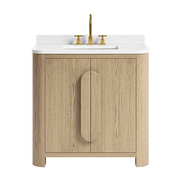 Harper Medium Ash 36" Single Vanity with White Quartz Top by TileBar Studio Vanities, View 2, open zoomed image