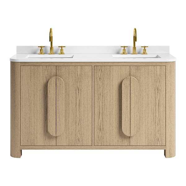 Harper Medium Ash 60" Double Vanity with White Quartz Top by TileBar Studio Vanities, View 2, open zoomed image