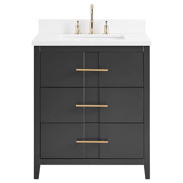 Iconic Charcoal and Gold 30" Single Vanity with Pure White Quartz Top