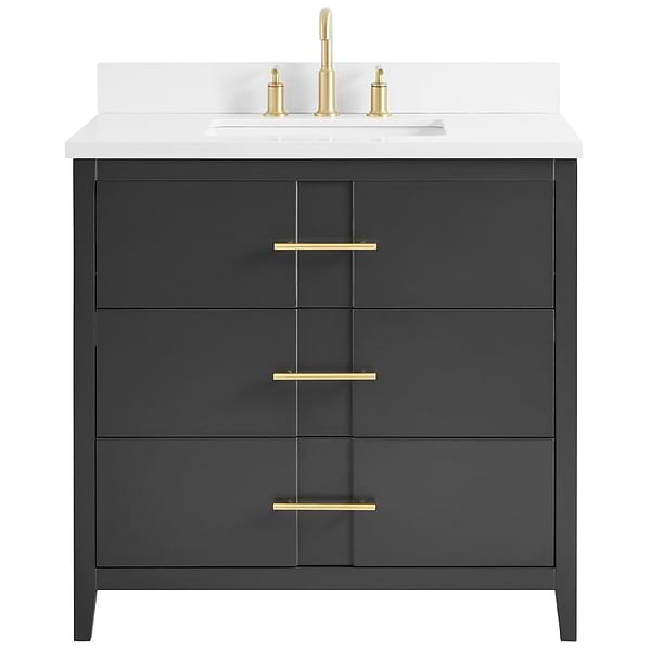 Iconic Charcoal and Gold 36" Single Vanity with Pure White Quartz Top