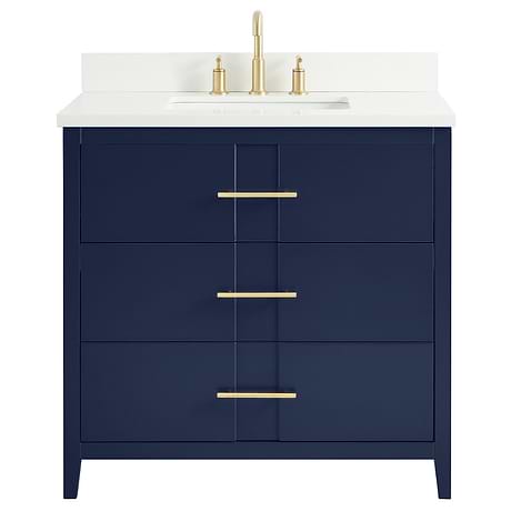Iconic Navy and Gold 36" Single Vanity with Pure White Quartz Top
