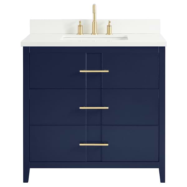 Iconic Navy and Gold 36" Single Vanity with Pure White Quartz Top