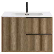 Kora Art Faux Fluted 32" Single Vanity with Integrated White Ceramic Top & Black Handles
