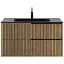 Kora Art Faux Fluted 40" Single Vanity with Integrated Black Ceramic Top & Black Handles