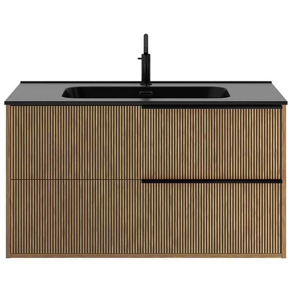 Kora Art Faux Fluted 40" Single Vanity with Integrated Black Ceramic Top & Black Handles