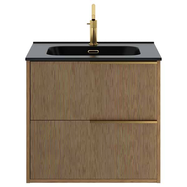 Kora Art Faux Fluted 24" Single Vanity with Integrated Black Ceramic Top & Gold Handles