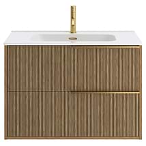Kora Art Faux Fluted 32" Single Vanity with Integrated White Ceramic Top & Gold Handles
