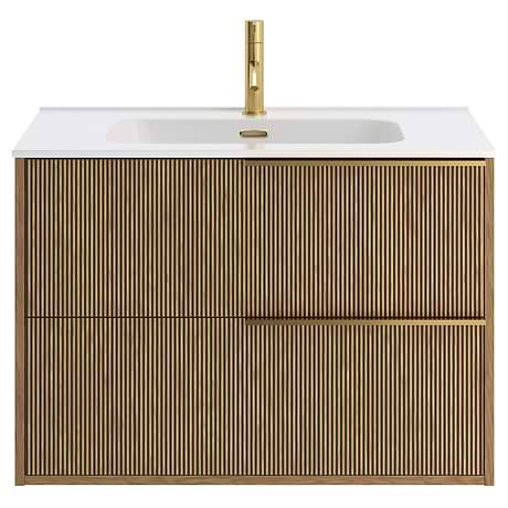 Kora Art Faux Fluted 32" Single Vanity with Integrated White Ceramic Top & Gold Handles