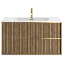 Kora Art Faux Fluted 40" Single Vanity with Integrated White Ceramic Top & Gold Handles