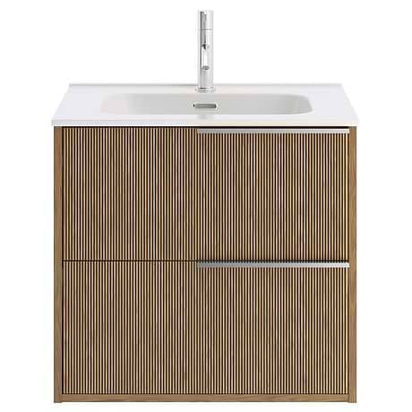 Kora Art Faux Fluted 24" Single Vanity with Integrated White Ceramic Top & Silver Handles
