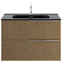Kora Art Faux Fluted 32" Single Vanity with Integrated Black Ceramic Top & Silver Handles