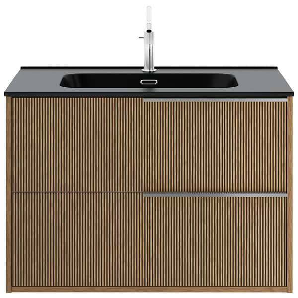 Kora Art Faux Fluted 32" Single Vanity with Integrated Black Ceramic Top & Silver Handles