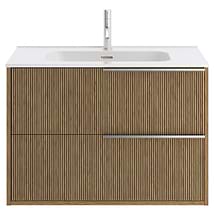 Kora Art Faux Fluted 32" Single Vanity with Integrated White Ceramic Top & Silver Handles