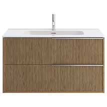 Kora Art Faux Fluted 40" Single Vanity with Integrated White Ceramic Top & Silver Handles
