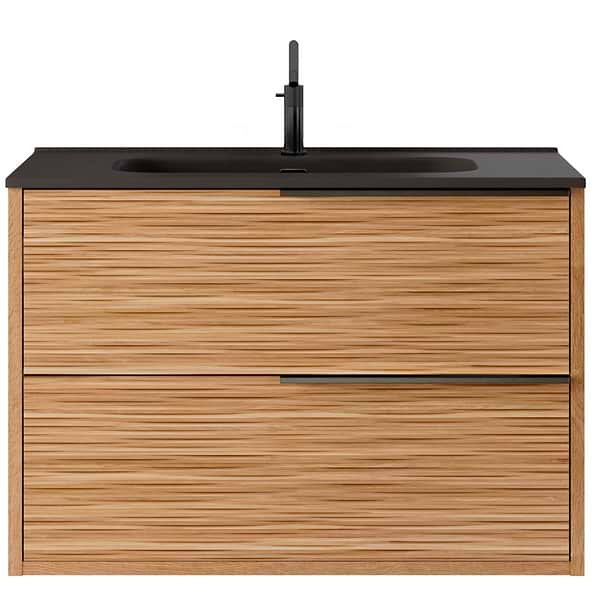 Kora Bamboo Faux Finish 32" Single Vanity with Integrated Black Ceramic Top & Black Handles