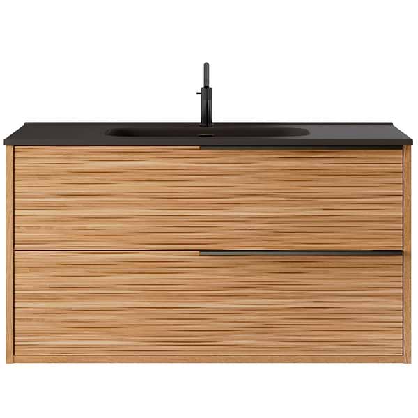 Kora Bamboo Faux Finish 40" Single Vanity with Integrated Black Ceramic Top & Black Handles