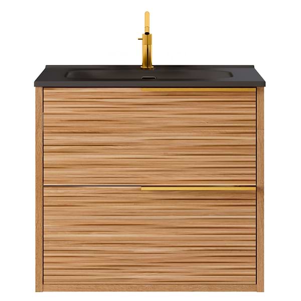 Kora Bamboo Faux Finish 24" Single Vanity with Integrated Black Ceramic Top & Gold Handles