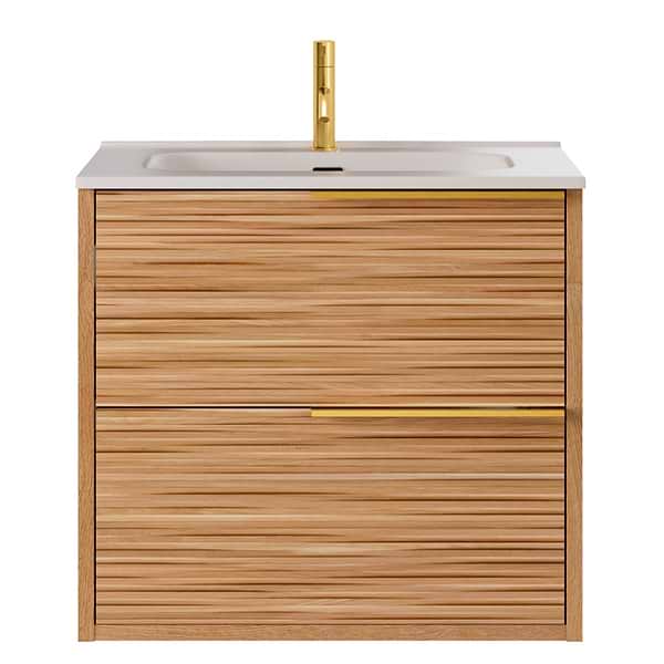 Kora Bamboo Faux Finish 24" Single Vanity with Integrated White Ceramic Top & Gold Handles