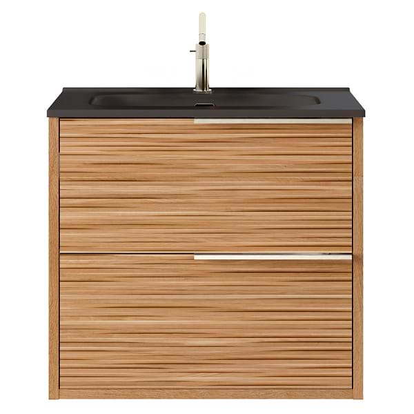 Kora Bamboo Faux Finish 24" Single Vanity with Integrated Black Ceramic Top & Silver Handles