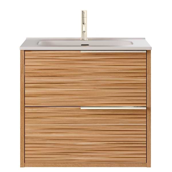 Kora Bamboo Faux Finish 24" Single Vanity with Integrated White Ceramic Top & Silver Handles