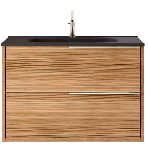 Kora Bamboo Faux Finish 32" Single Vanity with Integrated Black Ceramic Top & Silver Handles