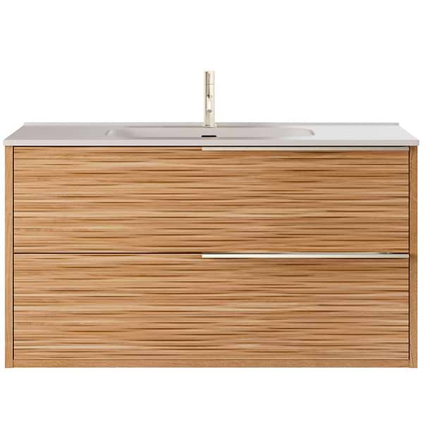 Kora Bamboo Faux Finish 40" Single Vanity with Integrated White Ceramic Top & Silver Handles