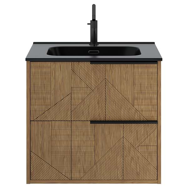 Kora Geo Faux Fluted 24" Single Vanity with Integrated Black Ceramic Top & Black Handles