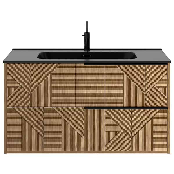 Kora Geo Faux Fluted 40" Single Vanity with Integrated Black Ceramic Top & Black Handles