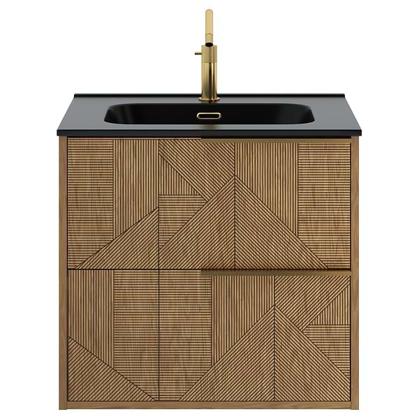 Kora Geo Faux Fluted 24" Single Vanity with Integrated Black Ceramic Top & Gold Handles