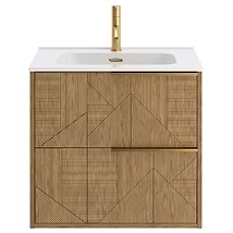 Kora Geo Faux Fluted 24" Single Vanity with Integrated White Ceramic Top & Gold Handles