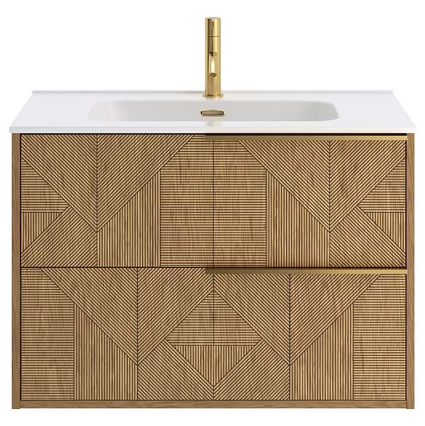 Kora Geo Faux Fluted 32" Single Vanity with Integrated White Ceramic Top & Gold Handles