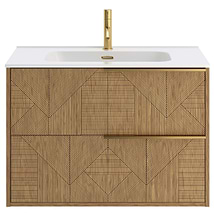 Kora Geo Faux Fluted 40" Single Vanity with Integrated White Ceramic Top & Gold Handles