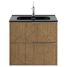 Kora Geo Faux Fluted 24" Single Vanity with Integrated Black Ceramic Top & Silver Handles