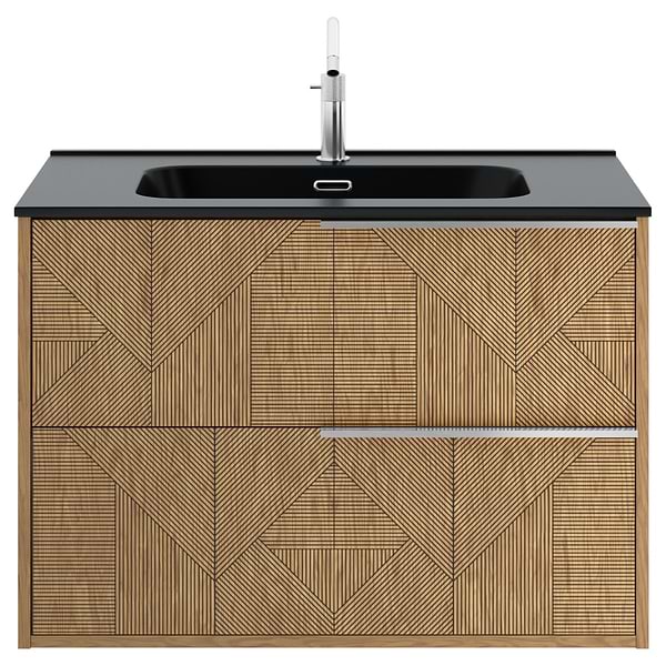 Kora Geo Faux Fluted 32" Single Vanity with Integrated Black Ceramic Top & Silver Handles