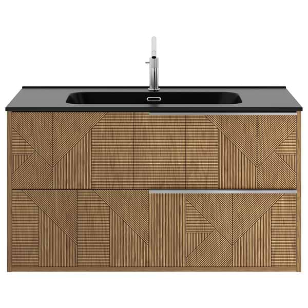 Kora Geo Faux Fluted 40" Single Vanity with Integrated Black Ceramic Top & Silver Handles