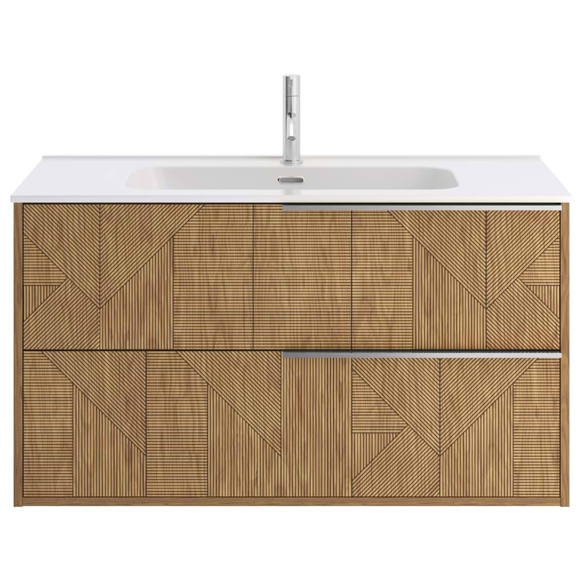 Kora Geo Faux Fluted 40" Single Vanity with Integrated White Ceramic Top & Silver Handles