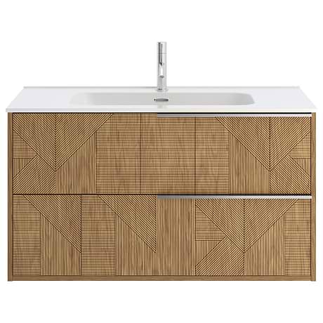 Kora Geo Faux Fluted 40" Single Vanity with Integrated White Ceramic Top & Silver Handles