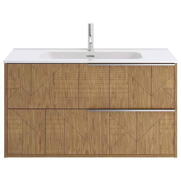 Kora Geo Faux Fluted 40" Single Vanity with Integrated White Ceramic Top & Silver Handles