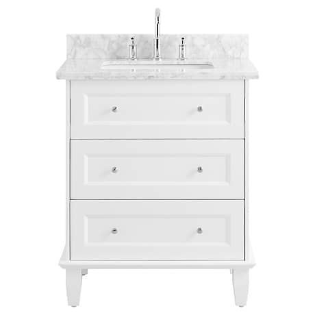 Nora White 30" Single Vanity with Carrara Marble Top