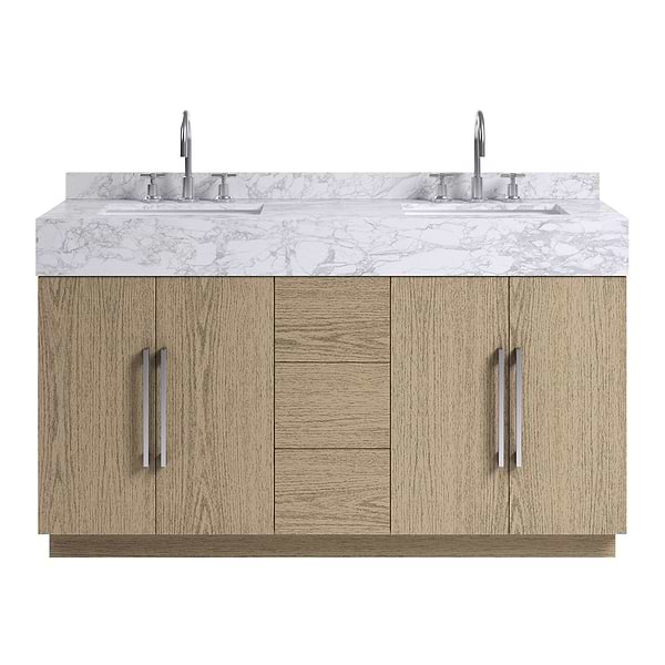 TileBar Studio Vanities Orville Greige Ash 60" Double Vanity with Carrara Marble Top