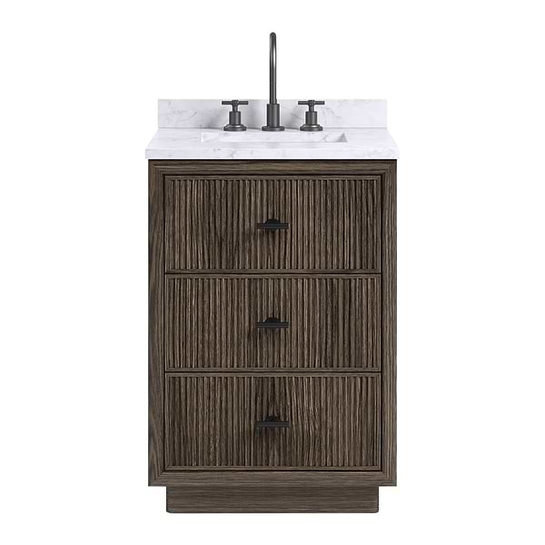 TileBar Studio Vanities Rhett Espresso Oak 24" Single Vanity with Carrara Marble Top