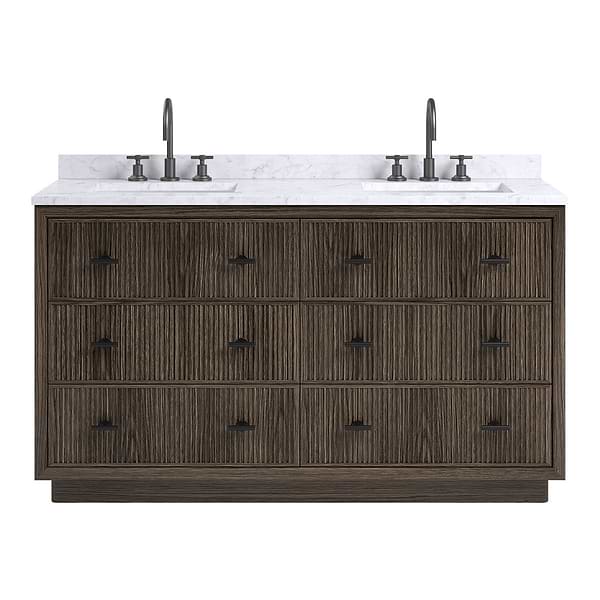 TileBar Studio Vanities Rhett Espresso Oak 60" Double Vanity with Carrara Marble Top