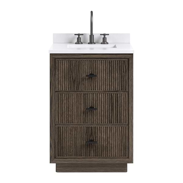 TileBar Studio Vanities Rhett Espresso Oak 24" Single Vanity with White Quartz Top