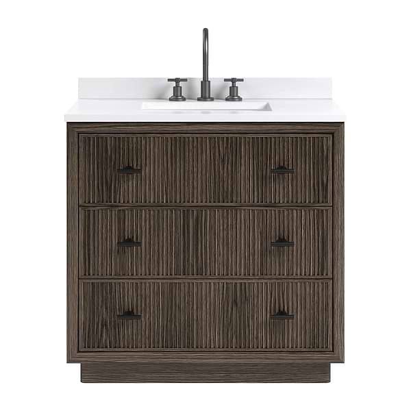 TileBar Studio Vanities Rhett Espresso Oak 36" Single Vanity with White Quartz Top