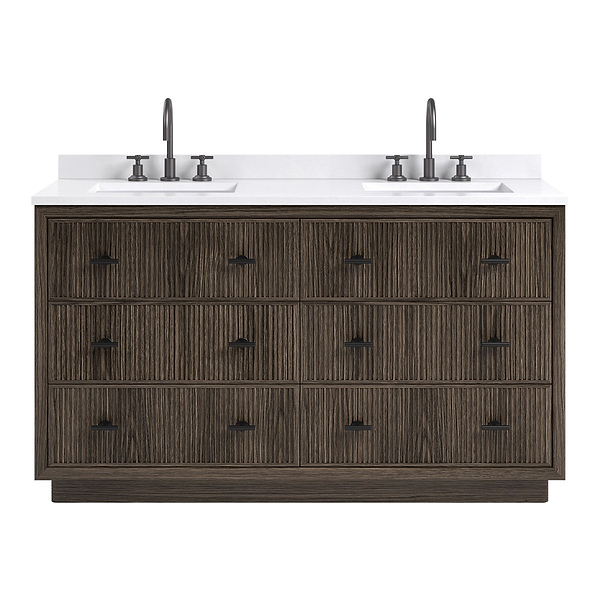TileBar Studio Vanities Rhett Espresso Oak 60" Double Vanity with White Quartz Top