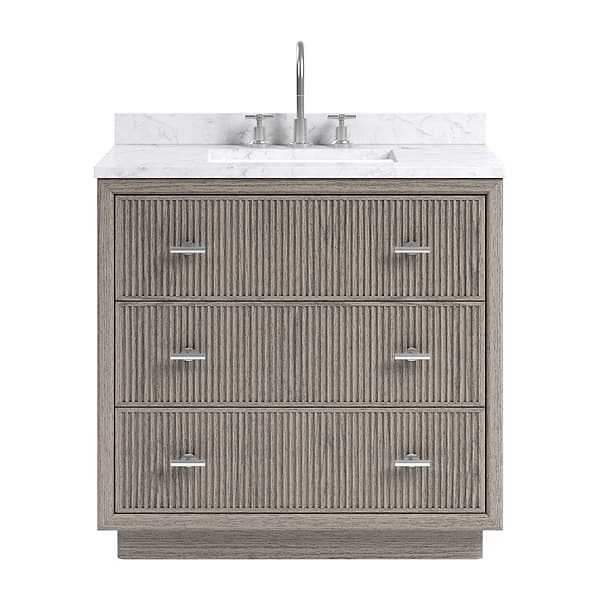 TileBar Studio Vanities Rhett Steel Oak 36" Single Vanity with Carrara Marble Top