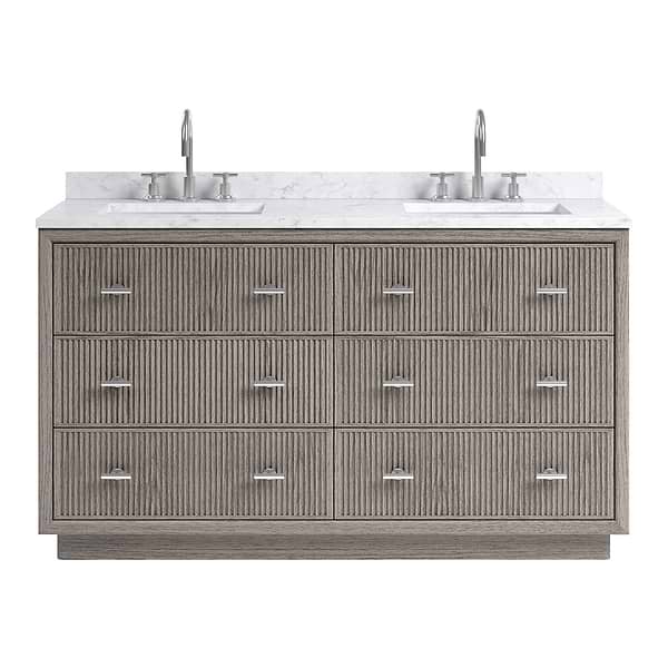 TileBar Studio Vanities Rhett Steel Oak 60" Double Vanity with Carrara Marble Top