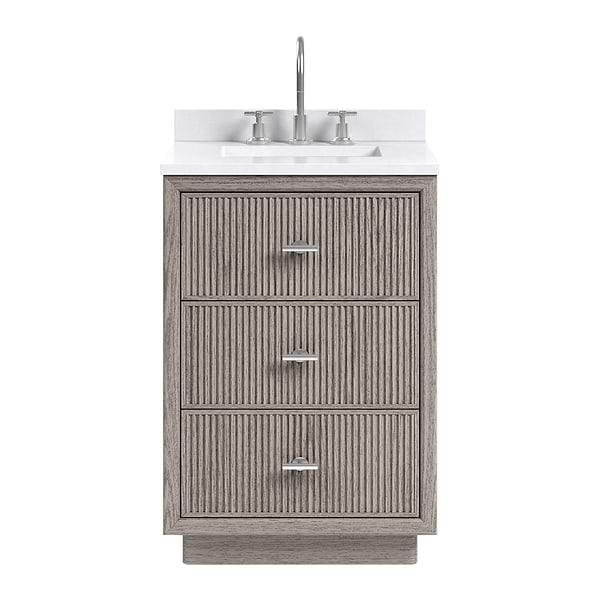 TileBar Studio Vanities Rhett Steel Oak 24" Single Vanity with White Quartz Top